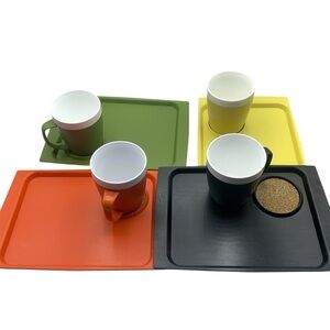 MCM Set of 4 Serving Snack Trays & Mugs ACCA Ware by David Douglas Vinta…